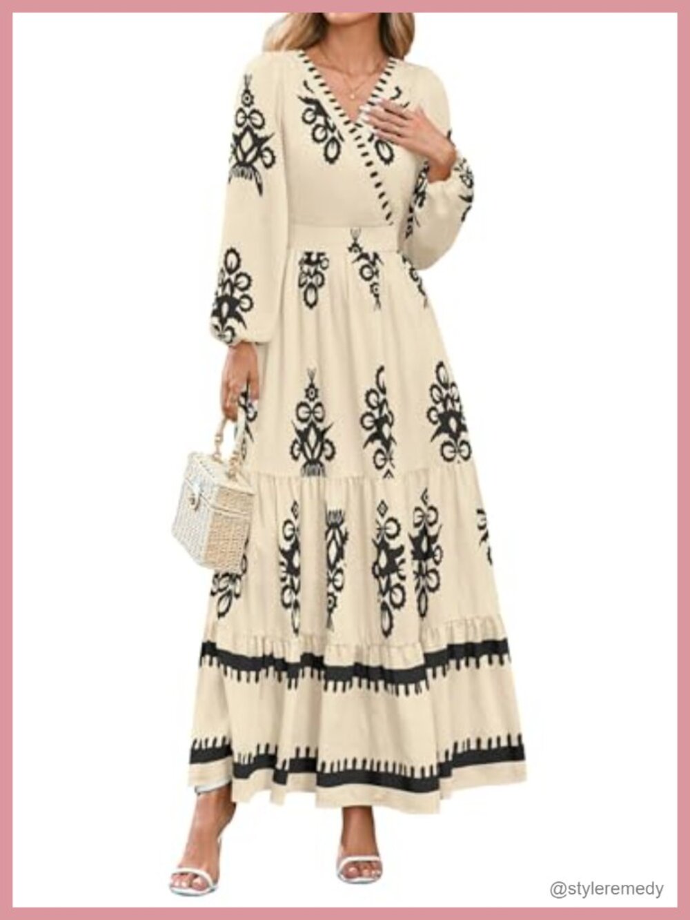 Women's Long Sleeve Floral Boho Tiered Maxi Dress with Pockets